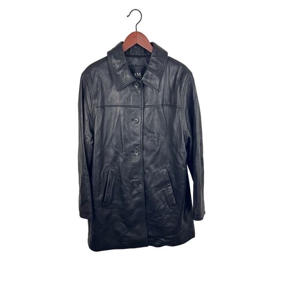 VTG Black Leather Oversized Jacket - Picture 2 of 9